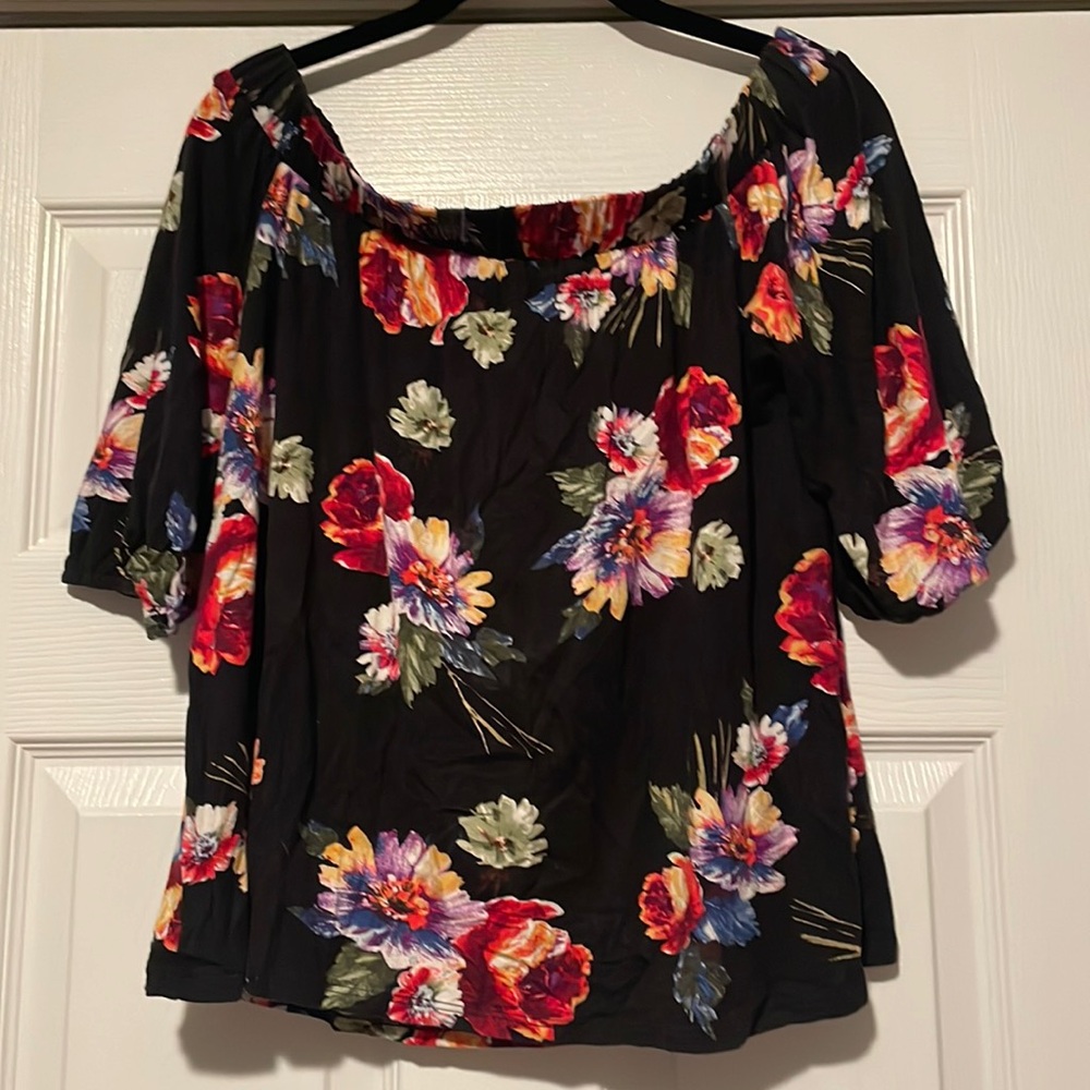Off the Shoulder Top Blouse Small Black Floral Flowers Summer Top by Loveappella